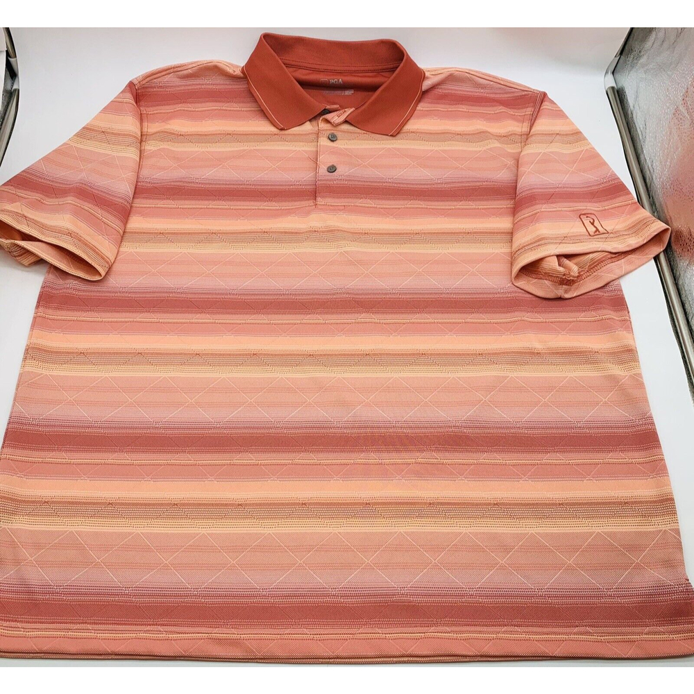 PGA TOUR MEN'S POLO GOLF SHIRT ORANGE STRIPE SIZE XXL (A21)